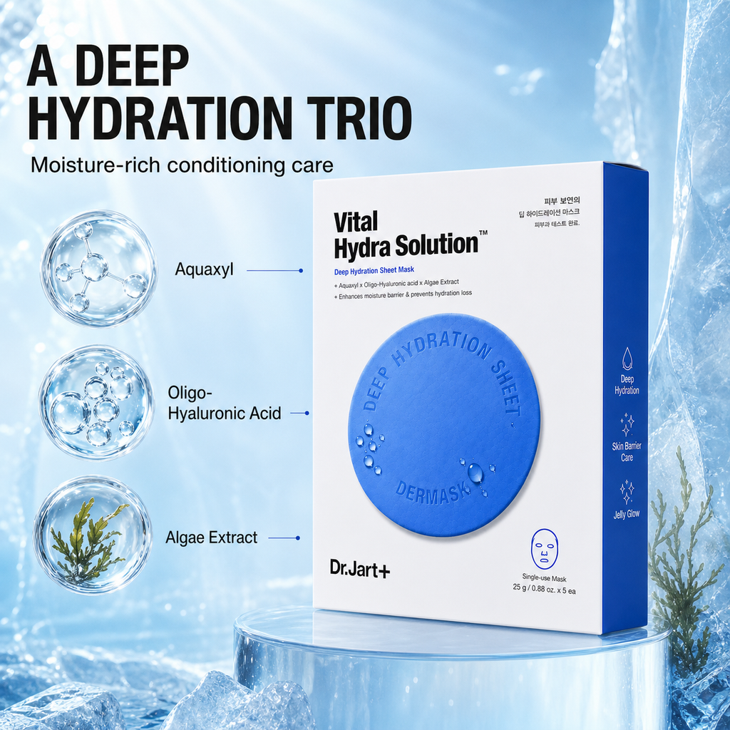 Dr.Jart+ Hydra Solution Mask 5ct – 24H Lock, Soothes Seasonal Dryness