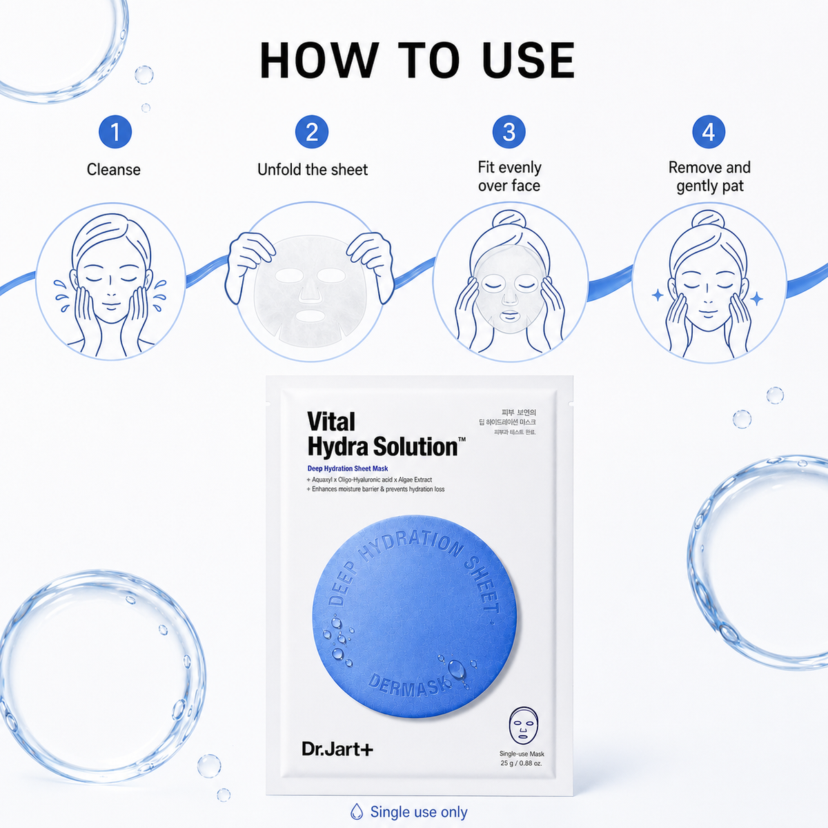 Dr.Jart+ Hydra Solution Mask 5ct – 24H Lock, Soothes Seasonal Dryness
