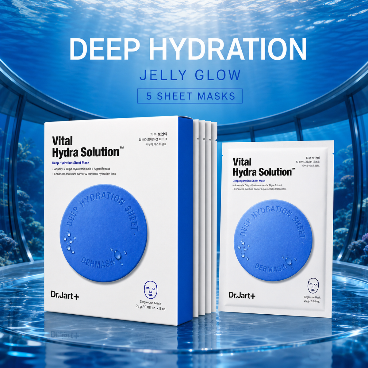 Dr.Jart+ Hydra Solution Mask 5ct – 24H Lock, Soothes Seasonal Dryness