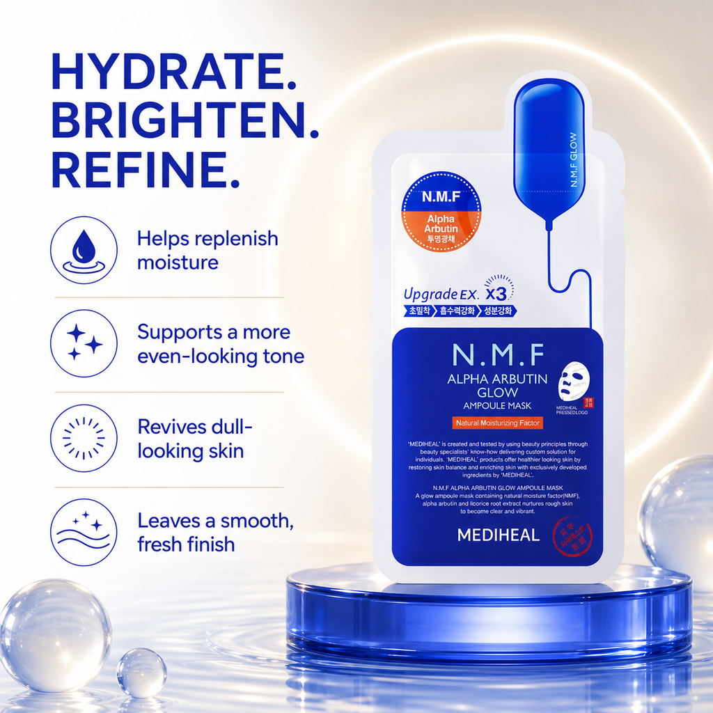 MEDIHEAL N.M.F Alpha Arbutin Glow Ampoule Mask 10 Sheets