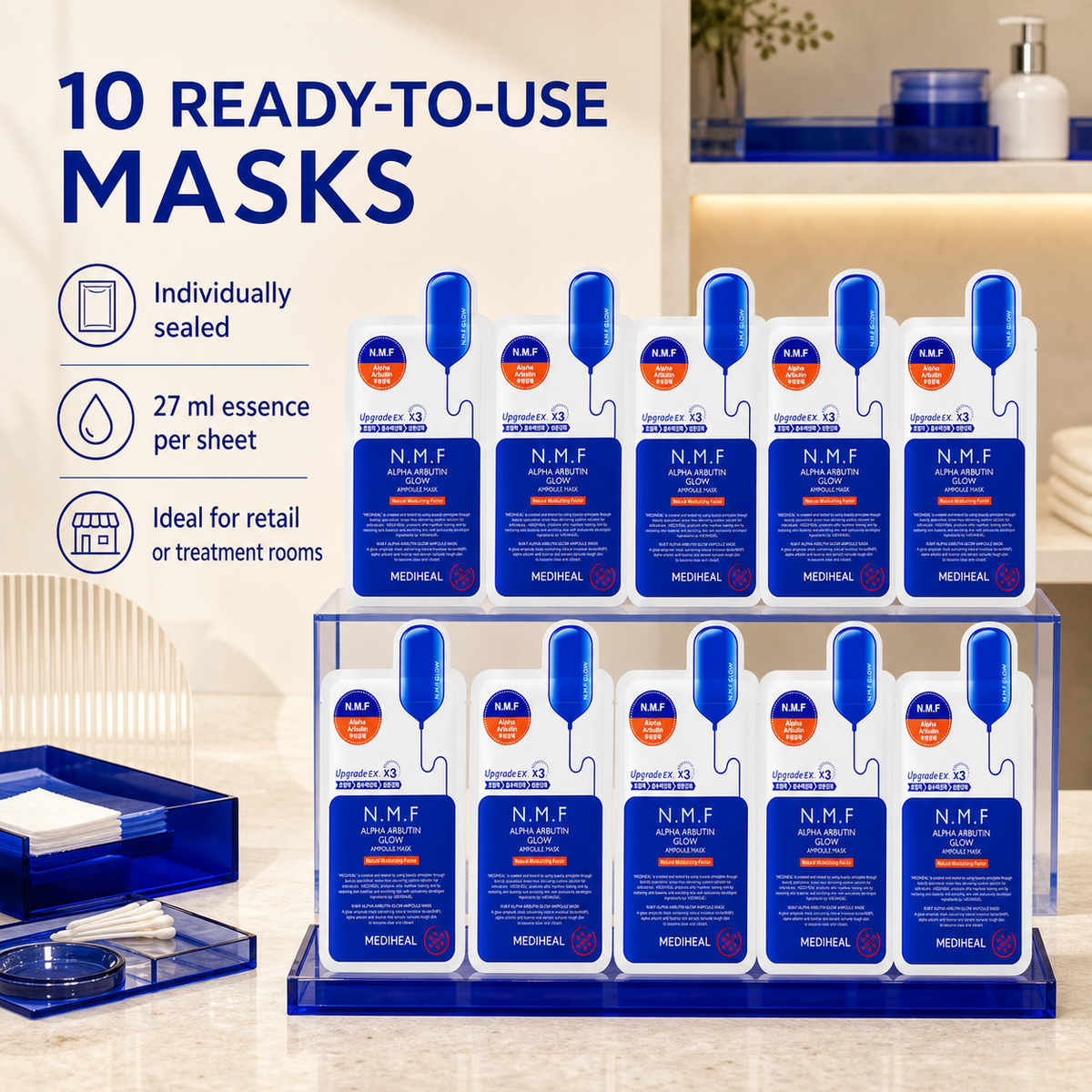 MEDIHEAL N.M.F Alpha Arbutin Glow Ampoule Mask 10 Sheets