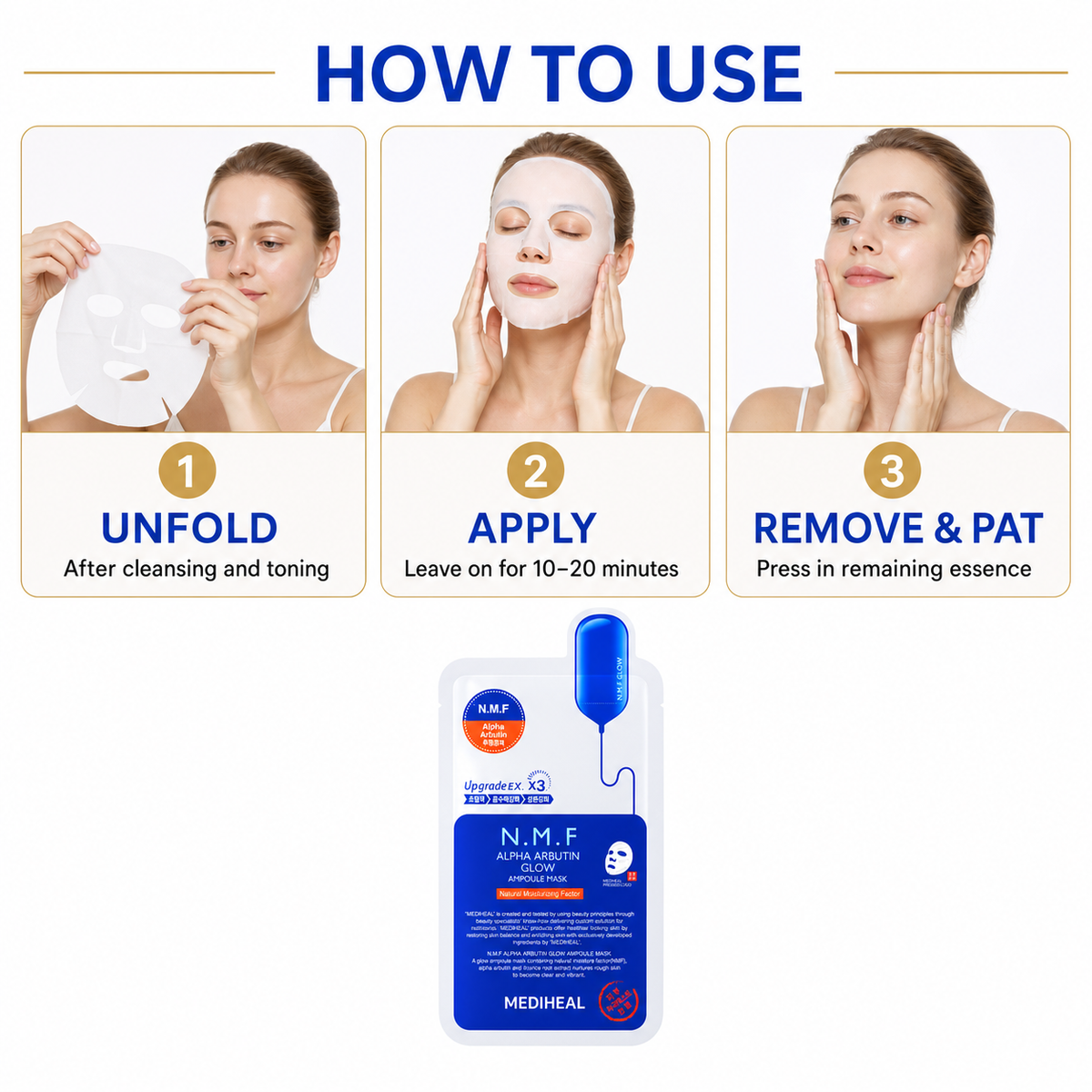 MEDIHEAL N.M.F Alpha Arbutin Glow Ampoule Mask 10 Sheets