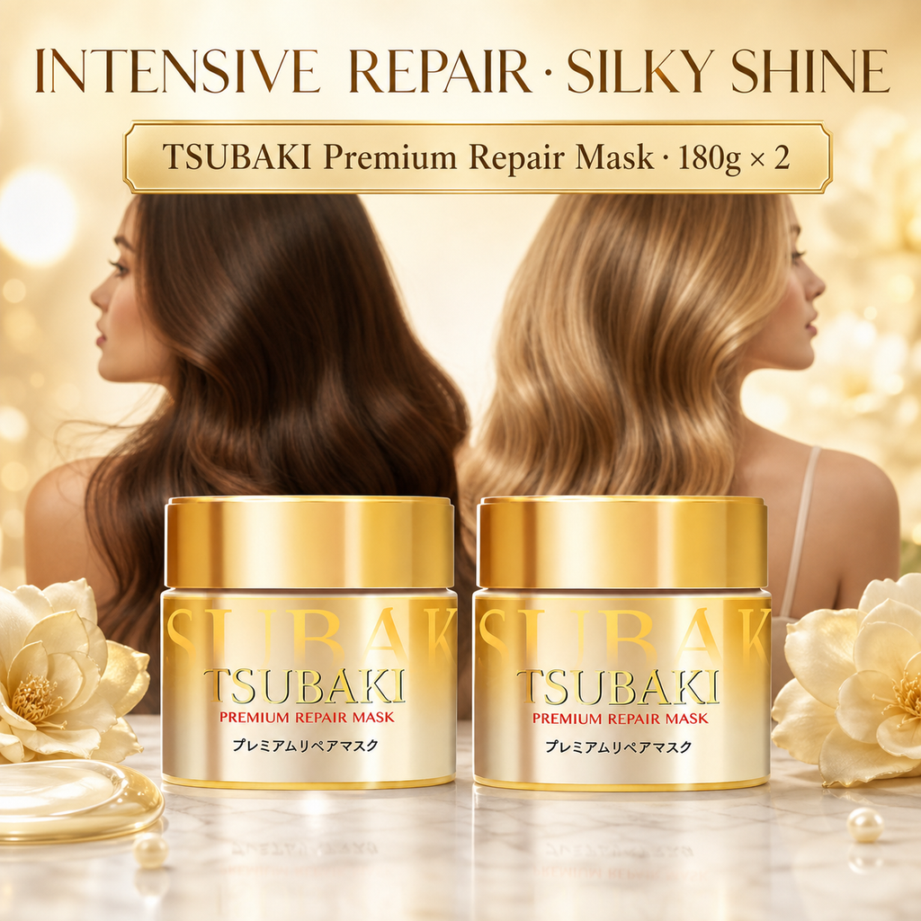Tsubaki Premium EX Hair Mask 180g x2–0-Second Repair, Camellia Oil + Royal Jelly