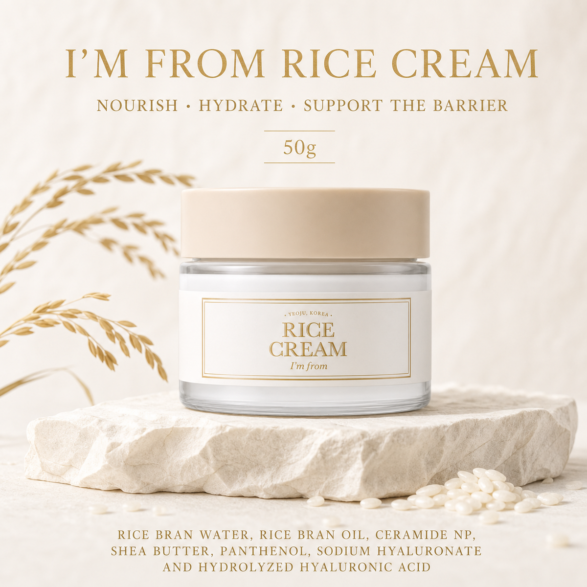 I'M From Rice Cream 50g – Deep Hydration for Dry Dehydrated Skin, Soothes Rednes