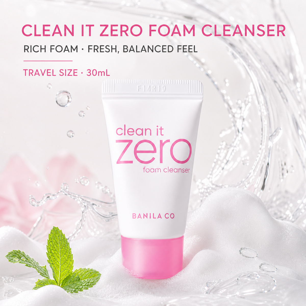 BANILA CO Zero Foam Cleanser 30ml Travel Size – Creamy Mousse-to-Foam Texture