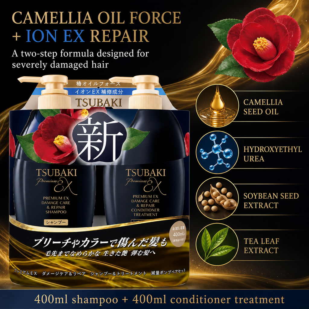 TSUBAKI EX Repair Set 400ml – Strengthens, Softens & Restores Shine