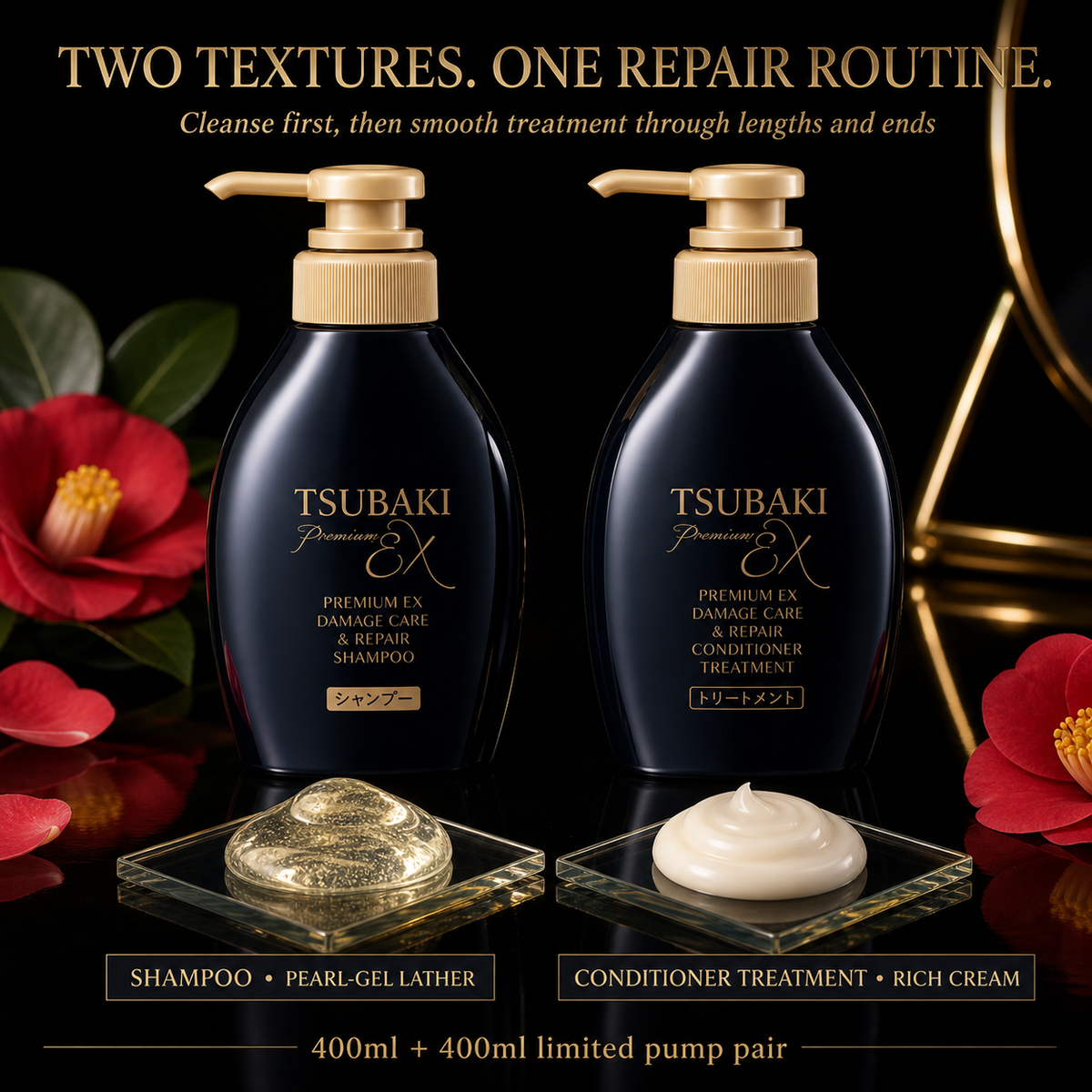 TSUBAKI EX Repair Set 400ml – Strengthens, Softens & Restores Shine