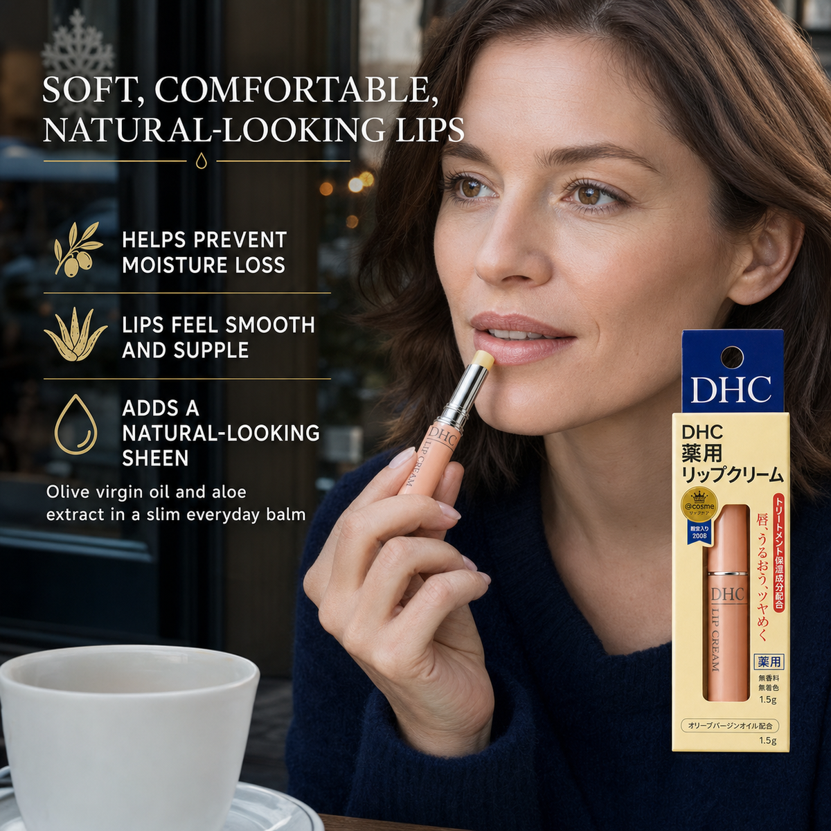 DHC Lip Cream 1.5g – Fragrance-Free, Intense Moisture, Softens Lips
