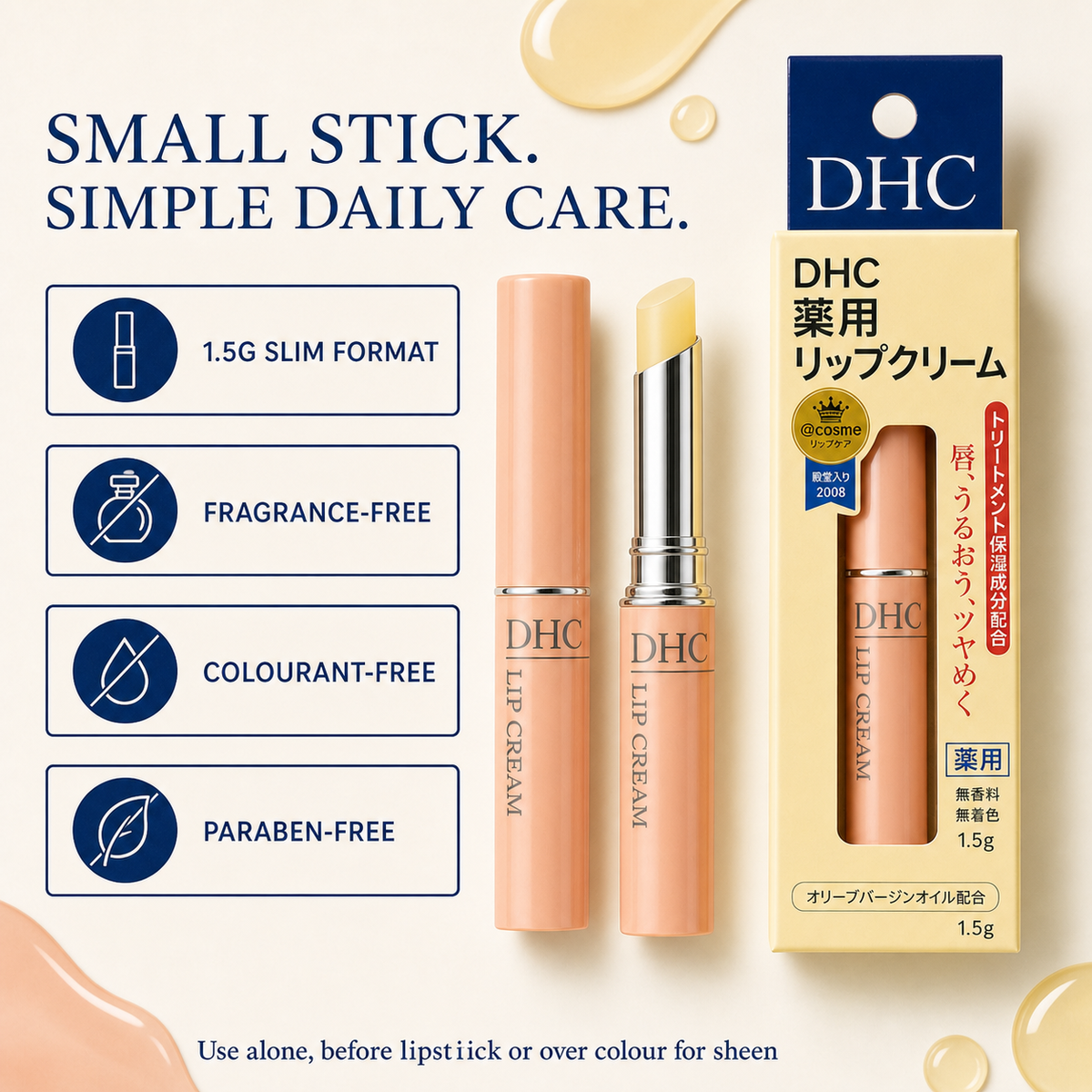 DHC Lip Cream 1.5g – Fragrance-Free, Intense Moisture, Softens Lips