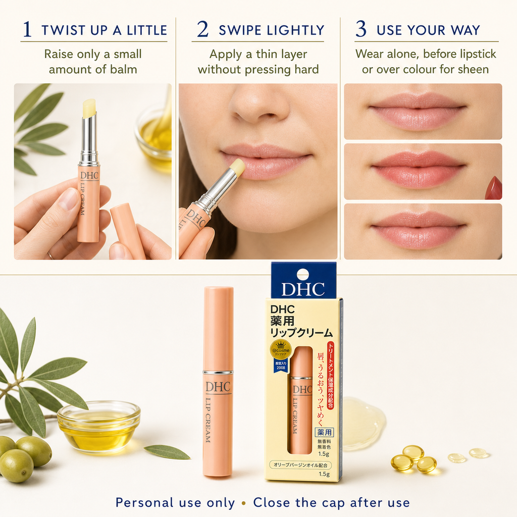 DHC Lip Cream 1.5g – Fragrance-Free, Intense Moisture, Softens Lips