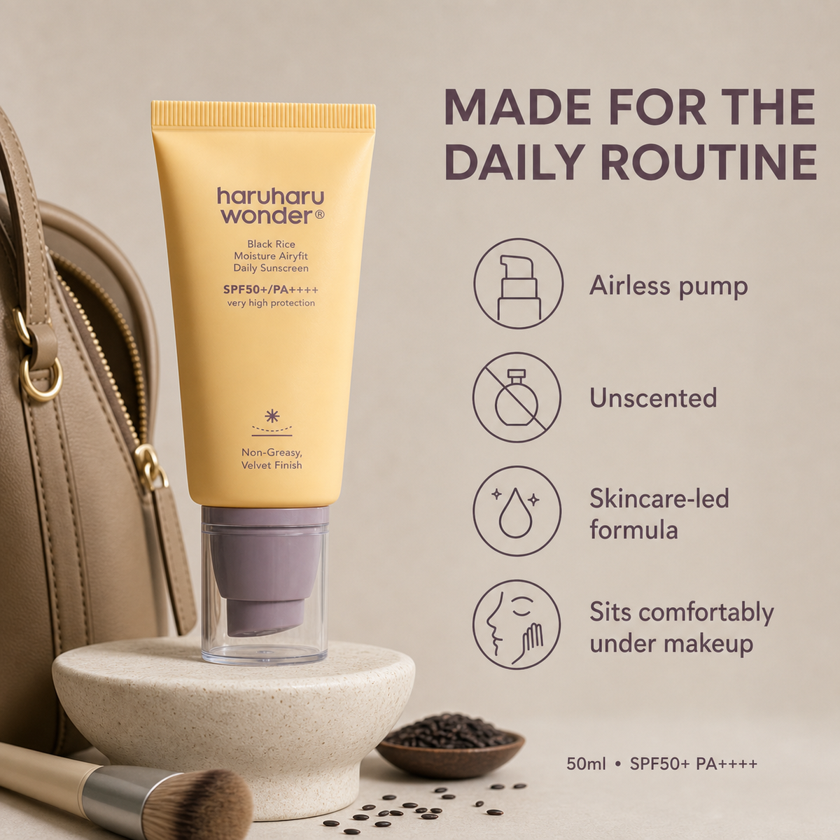 Haruharu Wonder Moisture Sunscreen SPF50+ PA++++ 50ml, daily face cream