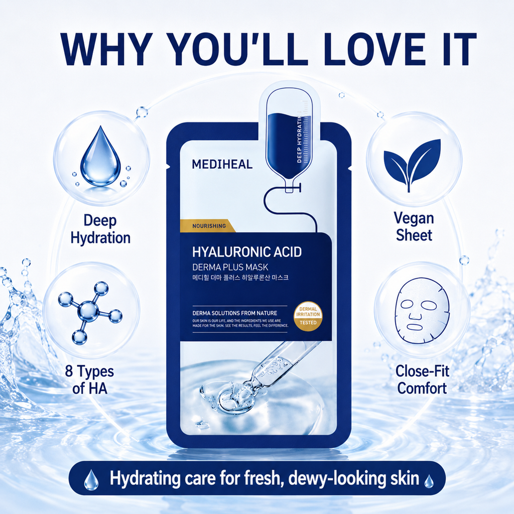 MEDIHEAL Hyaluronic Acid Sheet Mask 10 Sheets Deep Hydration detail image