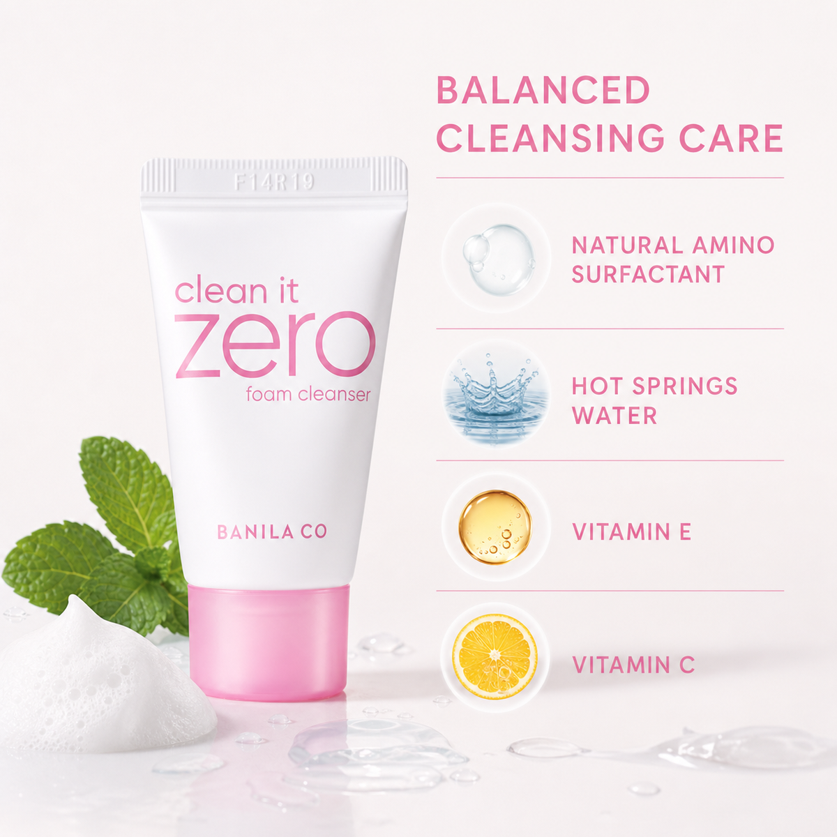 BANILA CO Zero Foam Cleanser 30ml Travel Size – Creamy Mousse-to-Foam Texture