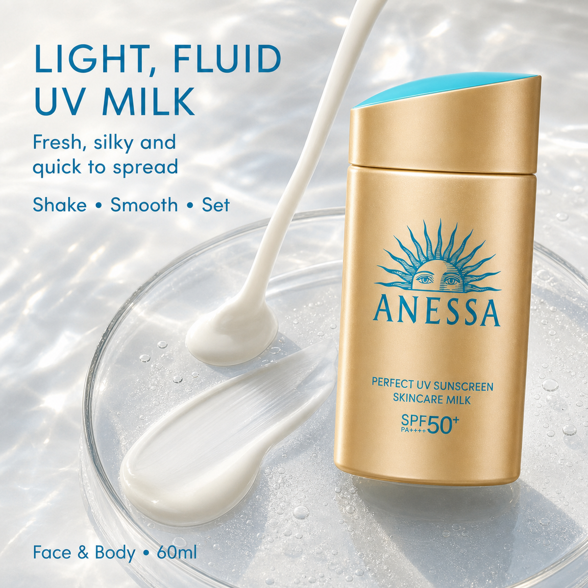 Anessa Perfect UV Sunscreen Mild Milk 60ml – SPF50+ PA++++, Sensitive Skin Safe