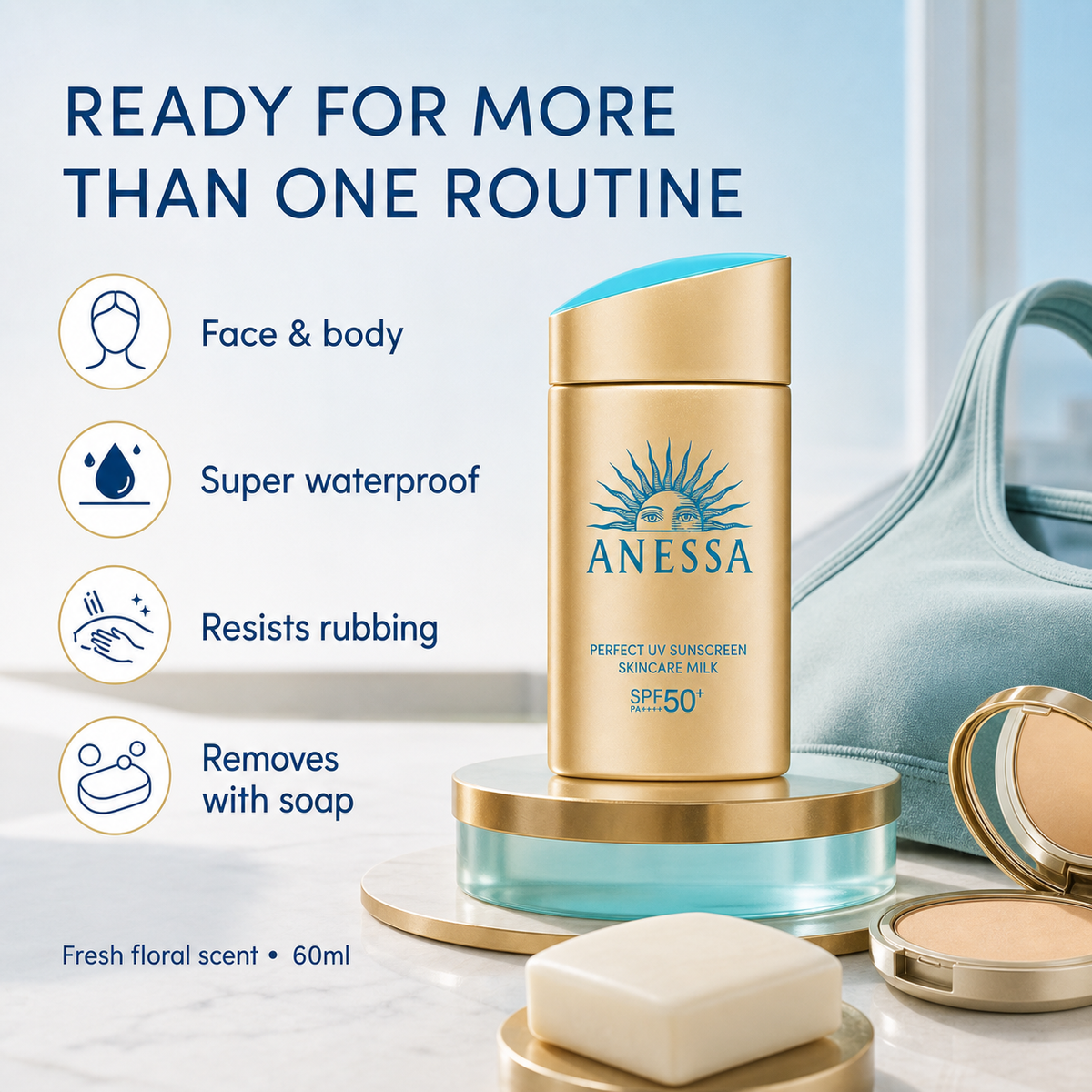 Anessa Perfect UV Sunscreen Mild Milk 60ml – SPF50+ PA++++, Sensitive Skin Safe