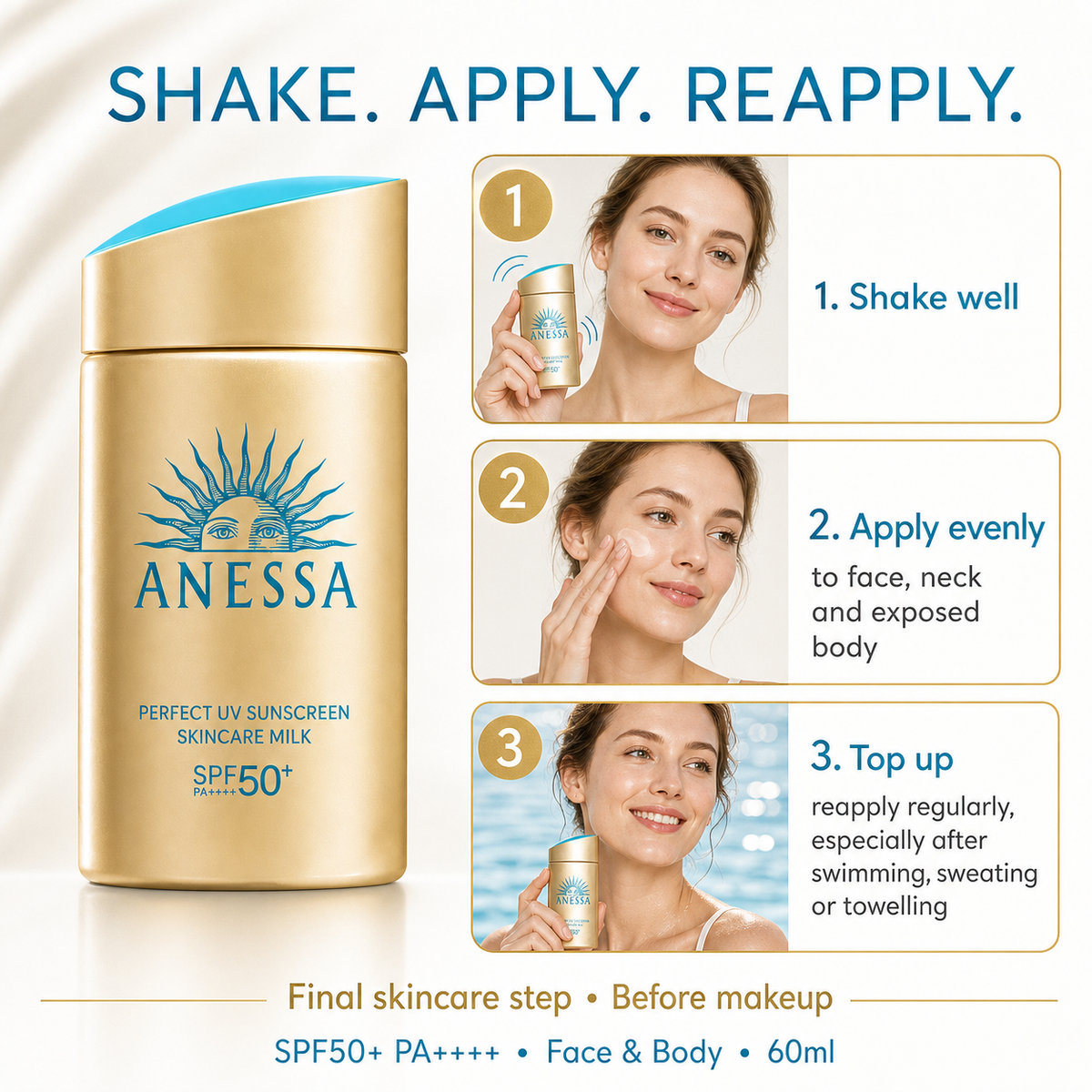 Anessa Perfect UV Sunscreen Mild Milk 60ml – SPF50+ PA++++, Sensitive Skin Safe