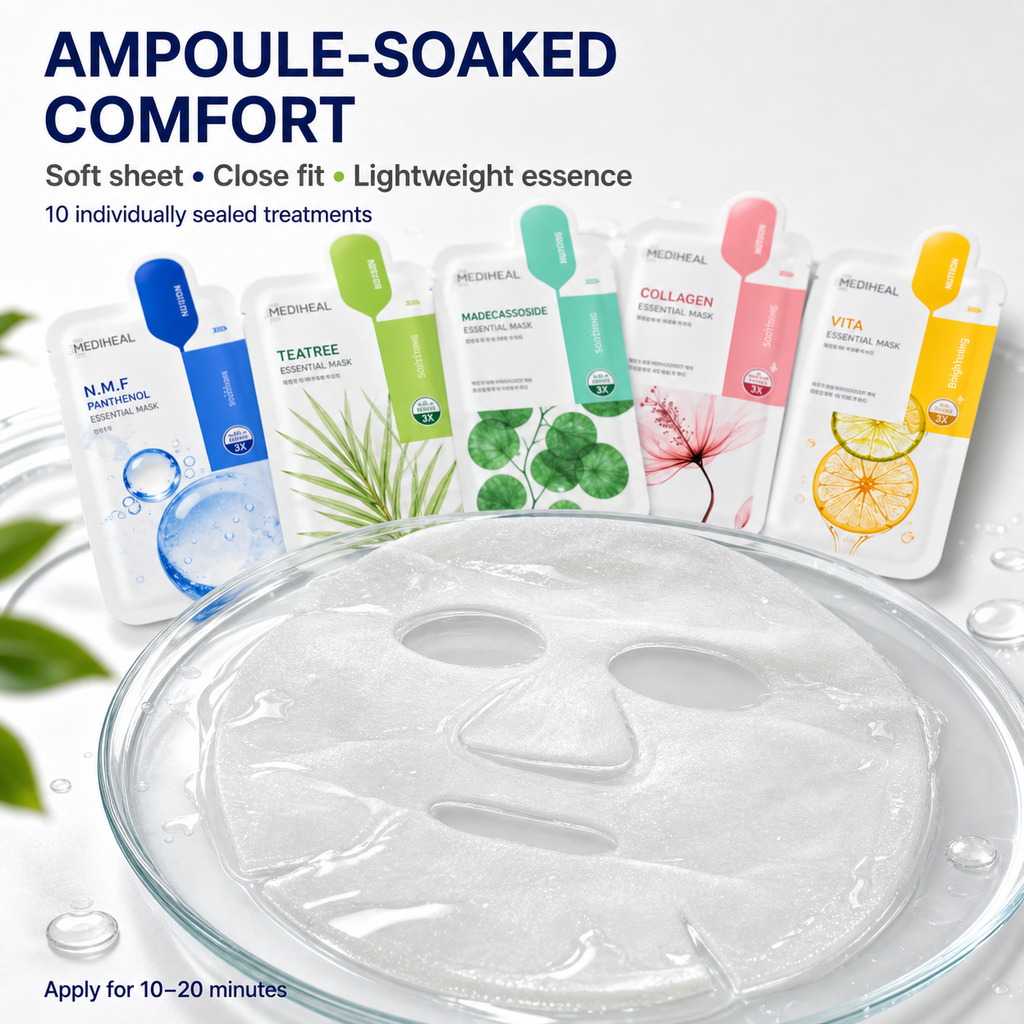 Mediheal 10Pcs Variety Mask Pack – N.M.F, Tea Tree, Collagen Care