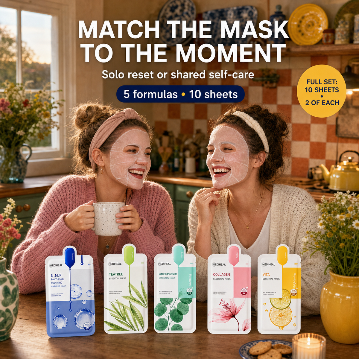 Mediheal 10Pcs Variety Mask Pack – N.M.F, Tea Tree, Collagen Care