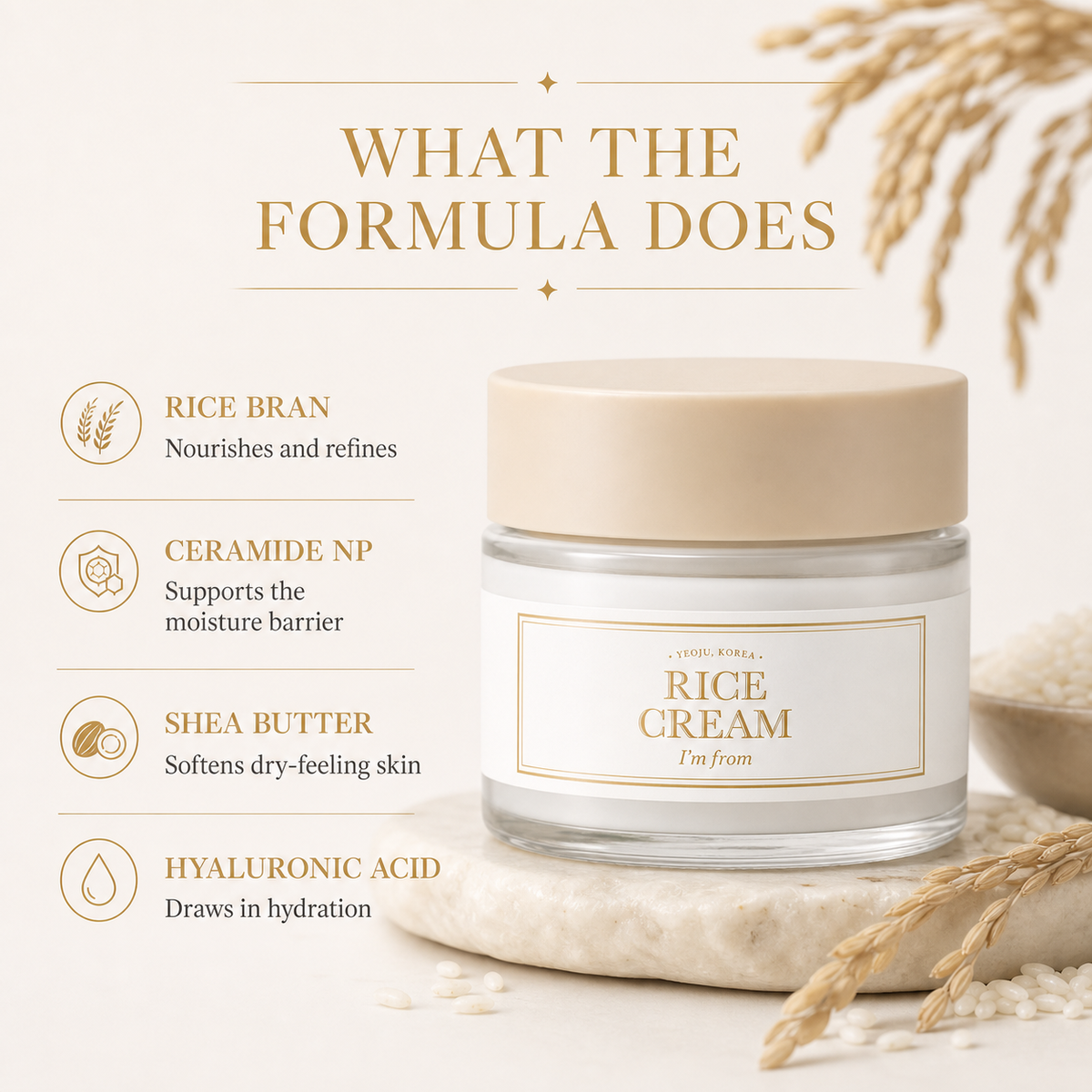 I'M From Rice Cream 50g – Deep Hydration for Dry Dehydrated Skin, Soothes Rednes