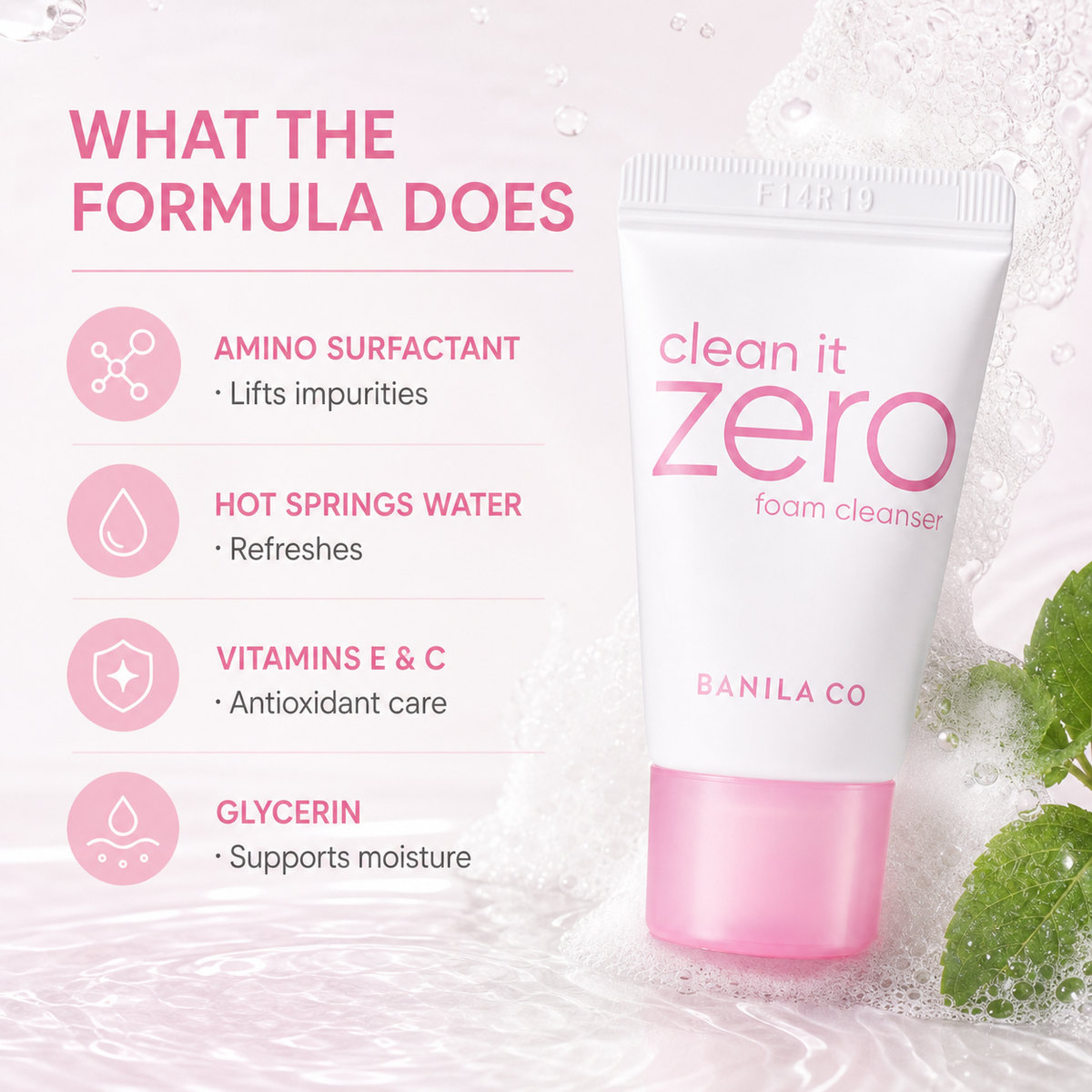 BANILA CO Zero Foam Cleanser 30ml Travel Size – Creamy Mousse-to-Foam Texture