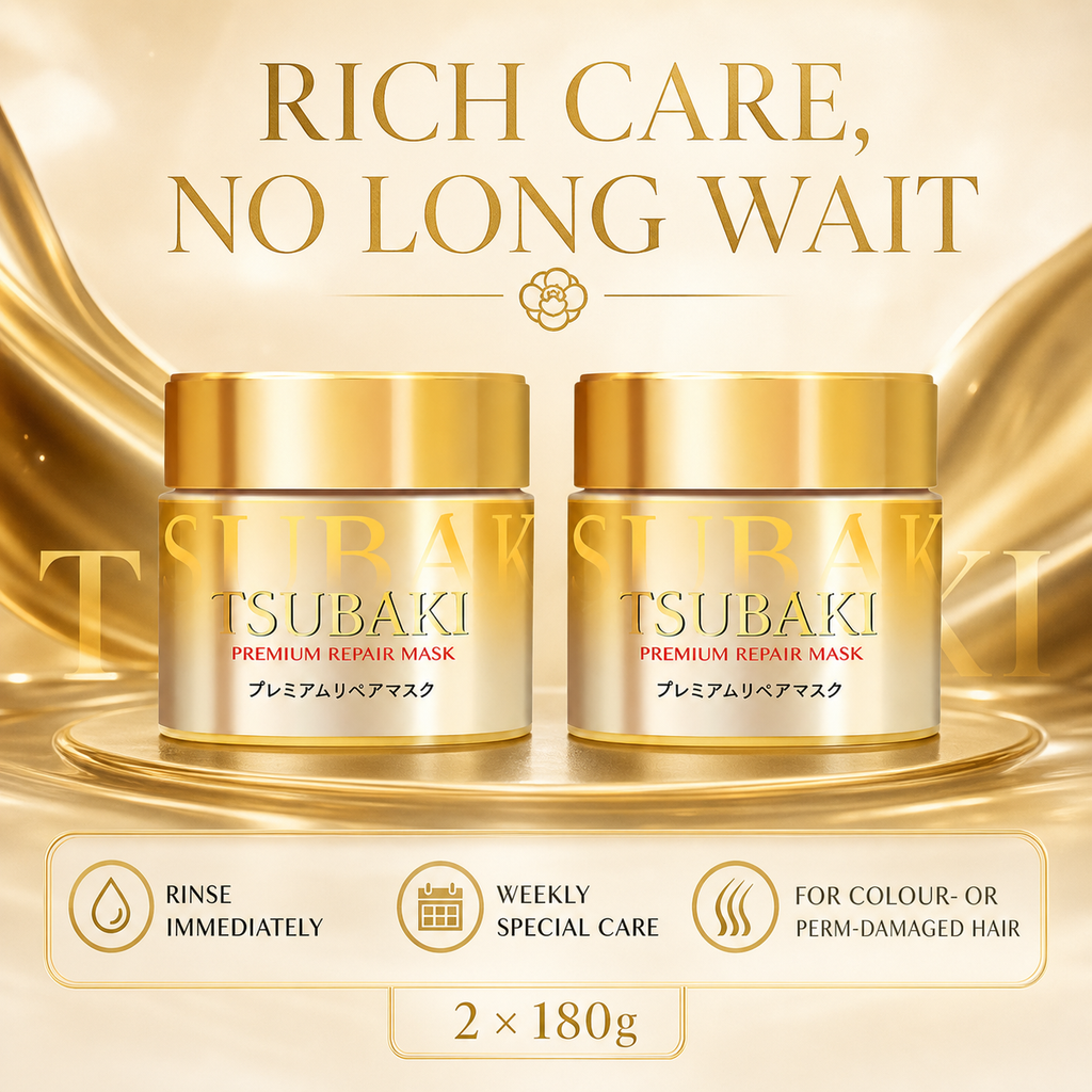 Tsubaki Premium EX Hair Mask 180g x2–0-Second Repair, Camellia Oil + Royal Jelly