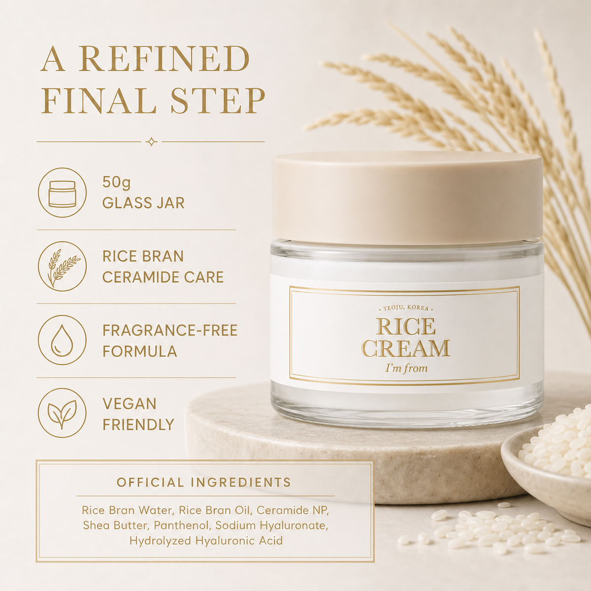 I'M From Rice Cream 50g – Deep Hydration for Dry Dehydrated Skin, Soothes Rednes