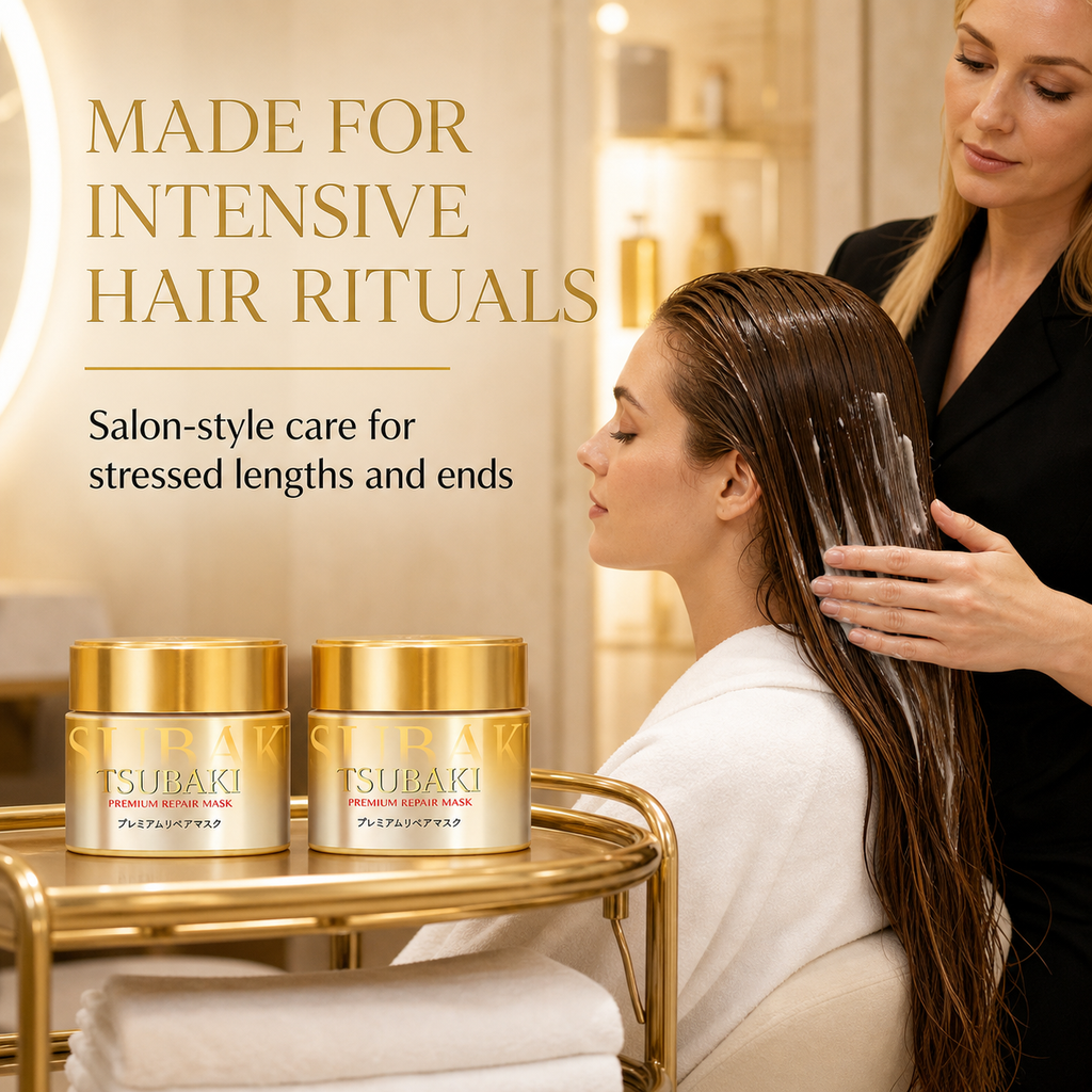 Tsubaki Premium EX Hair Mask 180g x2–0-Second Repair, Camellia Oil + Royal Jelly