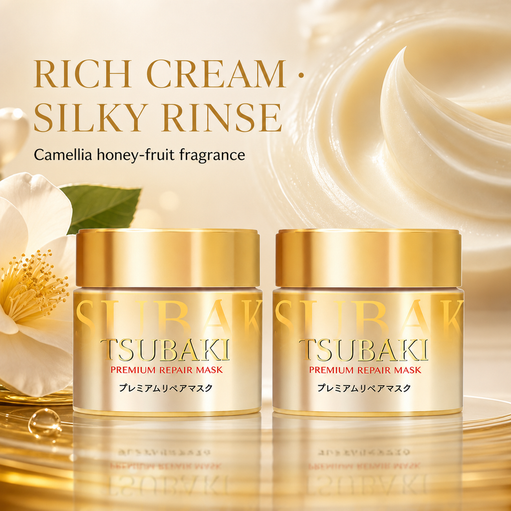 Tsubaki Premium EX Hair Mask 180g x2–0-Second Repair, Camellia Oil + Royal Jelly