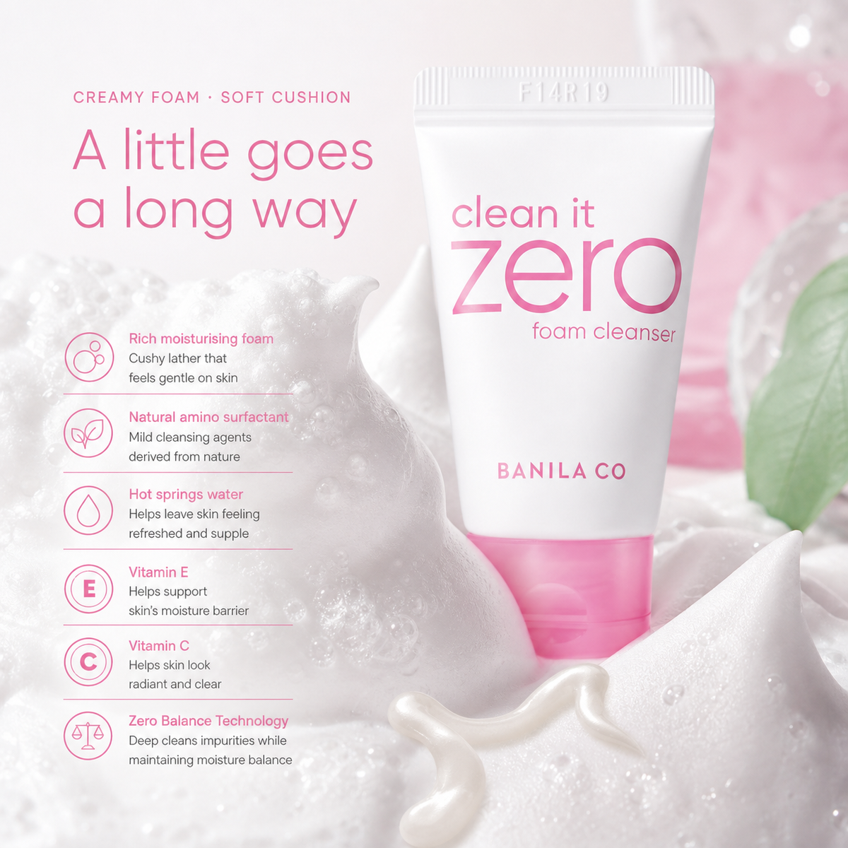 BANILA CO Zero Foam Cleanser 30ml Travel Size – Creamy Mousse-to-Foam Texture