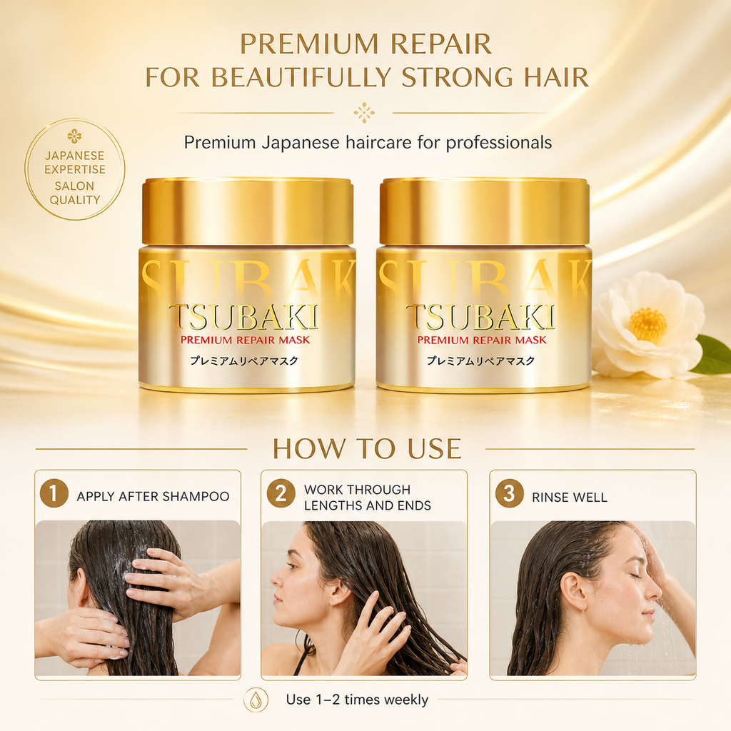 Tsubaki Premium EX Hair Mask 180g x2–0-Second Repair, Camellia Oil + Royal Jelly