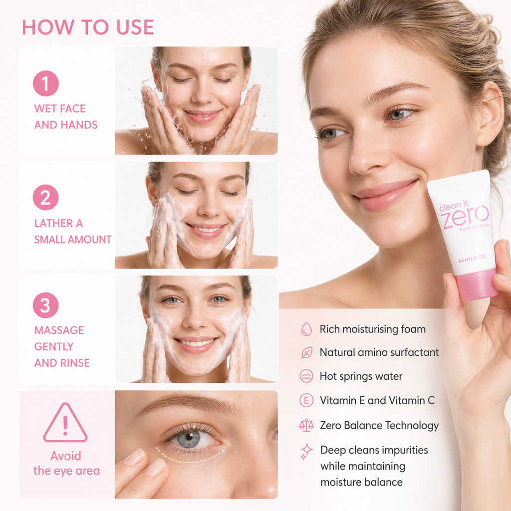 BANILA CO Zero Foam Cleanser 30ml Travel Size – Creamy Mousse-to-Foam Texture