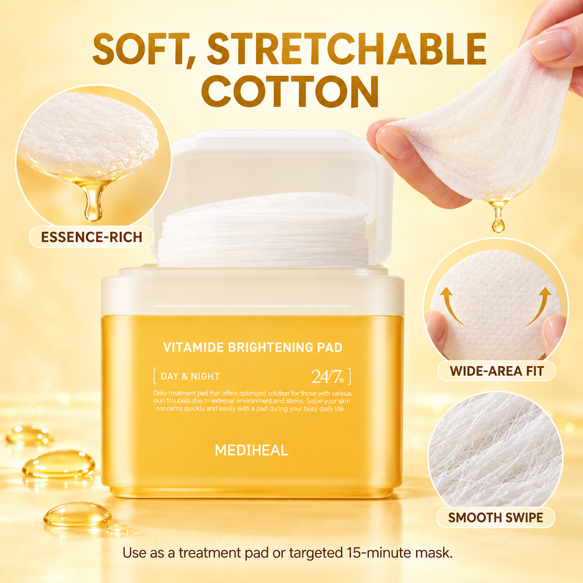 Mediheal Vitamide Brightening Pads 100CT-Reduces Dullness & Sallow Tone