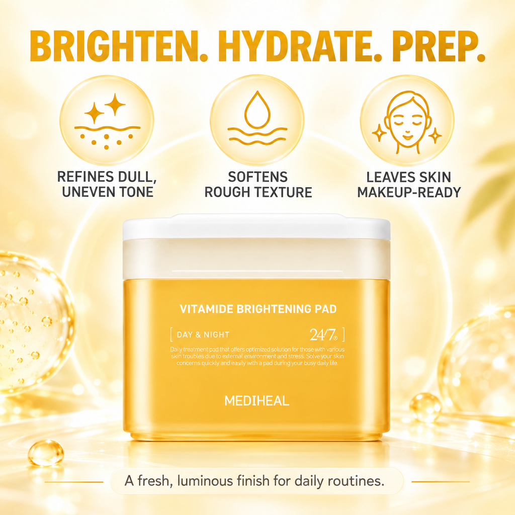 Mediheal Vitamide Brightening Pads 100CT-Reduces Dullness & Sallow Tone