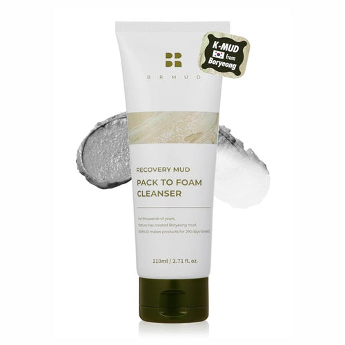 BRMUD Recovery Mud Cleanser 110ml, pack to foam daily face wash for all