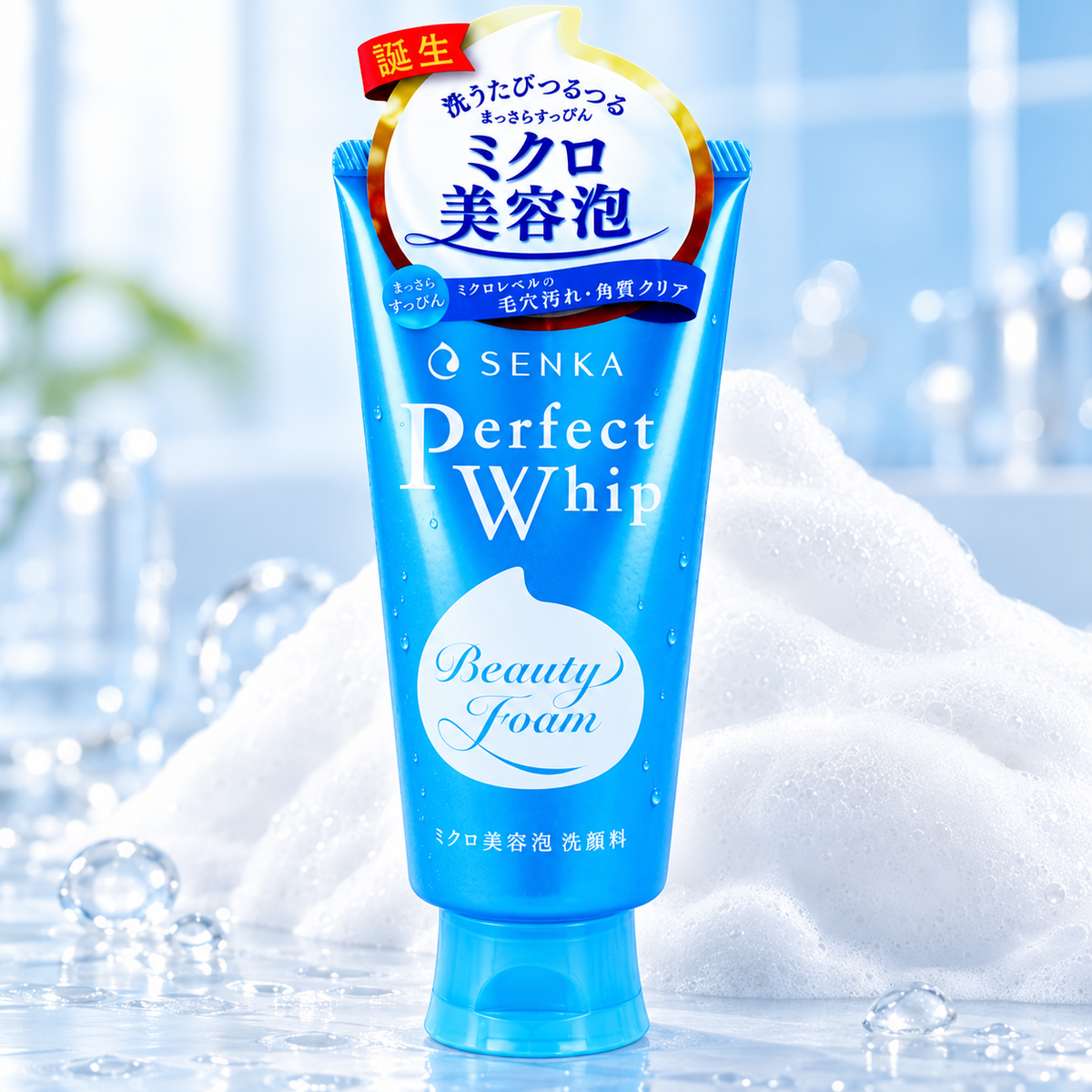 Senka Perfect Whip Face Wash 120g, Daily Hydrating Cleanser with Double Hyaluron