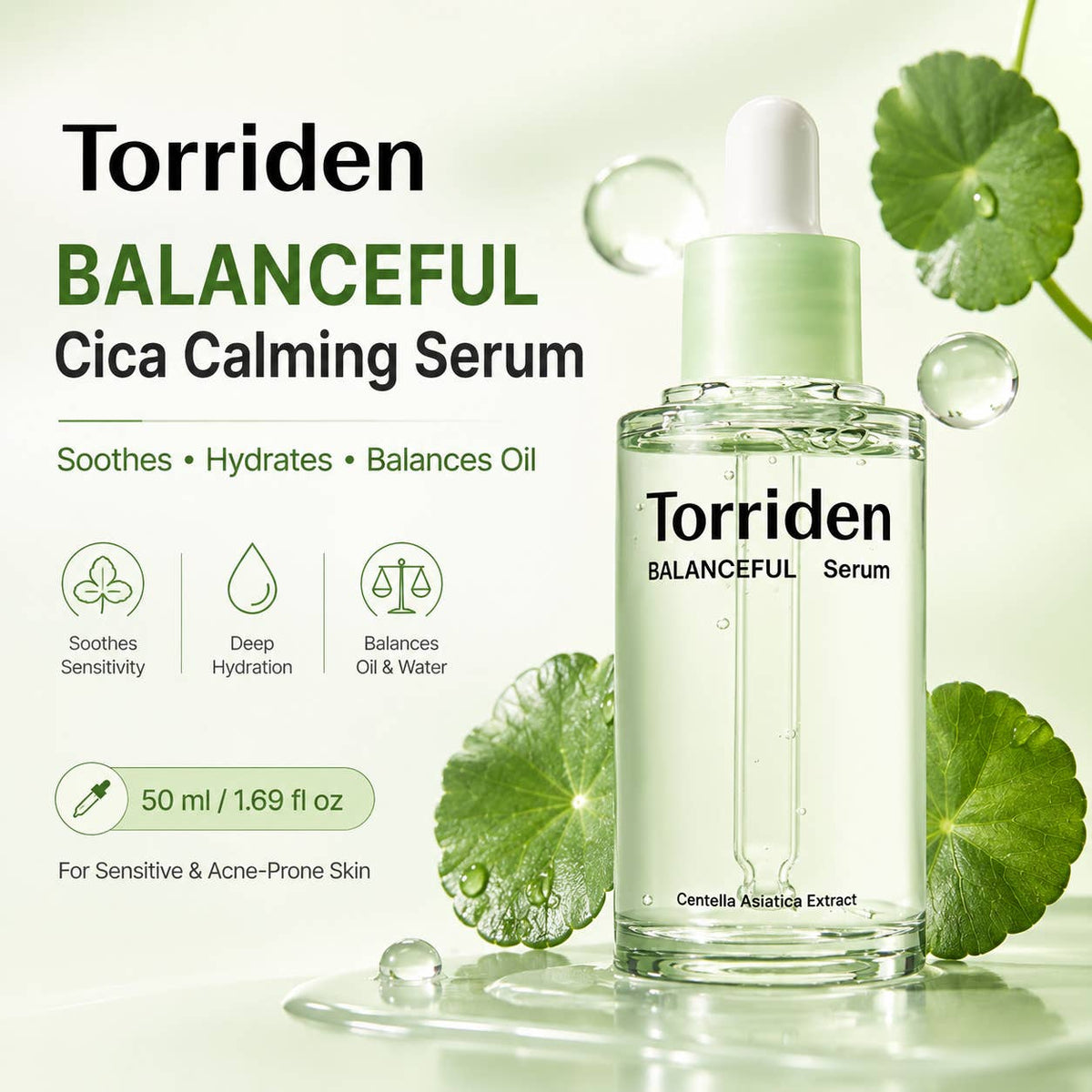 Torriden Cica Serum 50ml, soothing K-beauty essence for sensitive skin