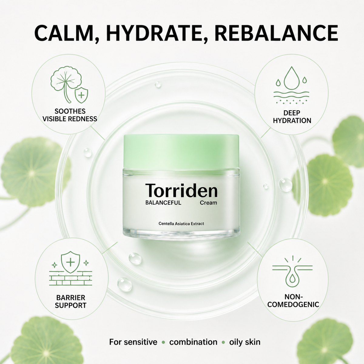Torriden Cica Cream 80ml, soothing moisturizer for sensitive skin care