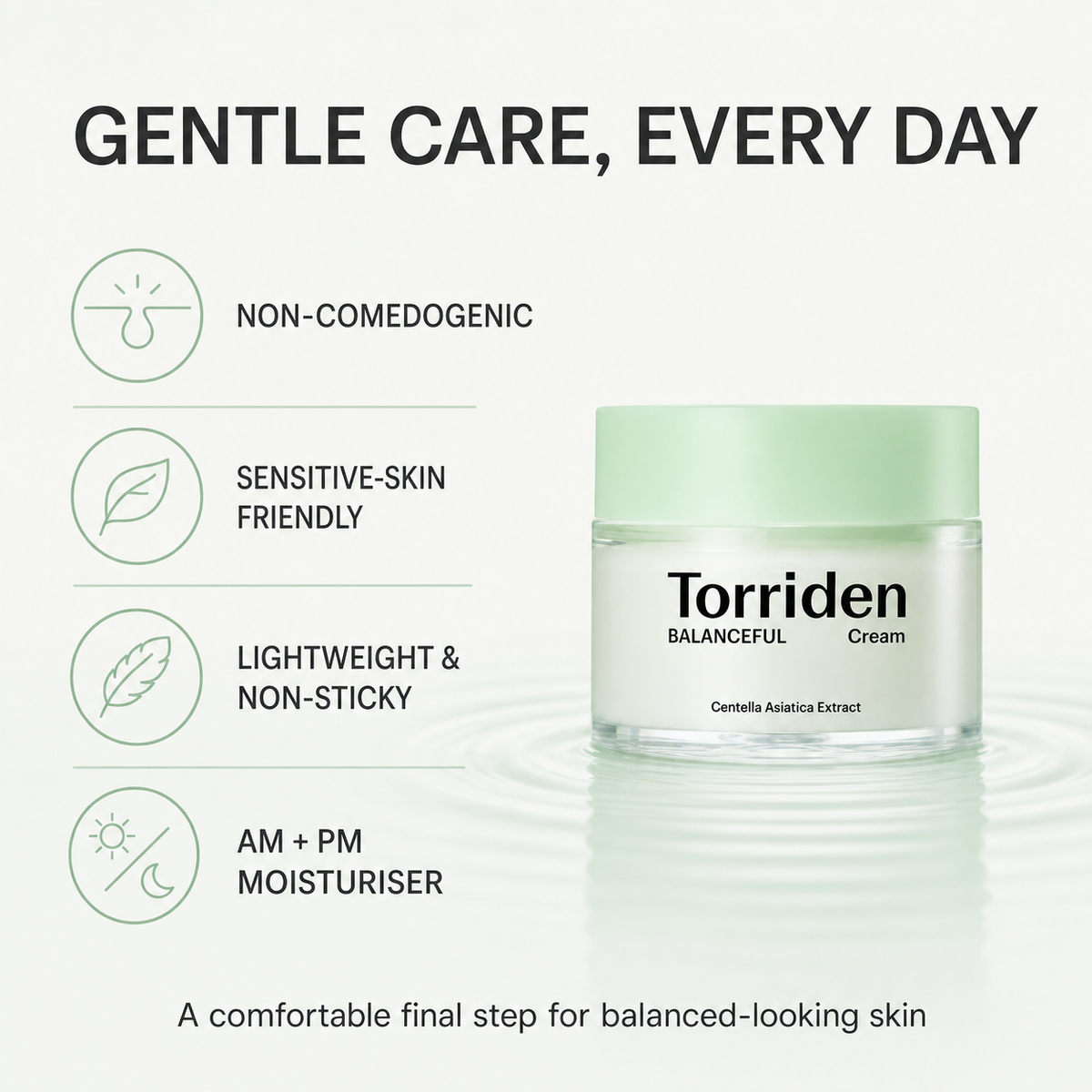 Torriden Cica Cream 80ml, soothing moisturizer for sensitive skin care