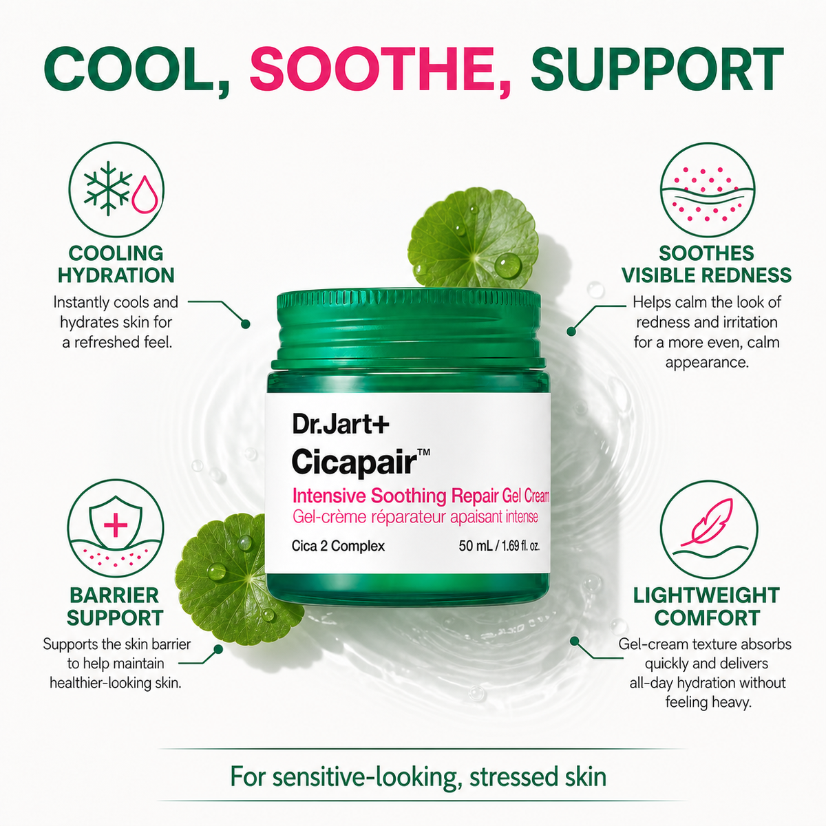Dr. Jart+ Cicapair Gel Cream 50ml, green cap soothing repair moisturizer