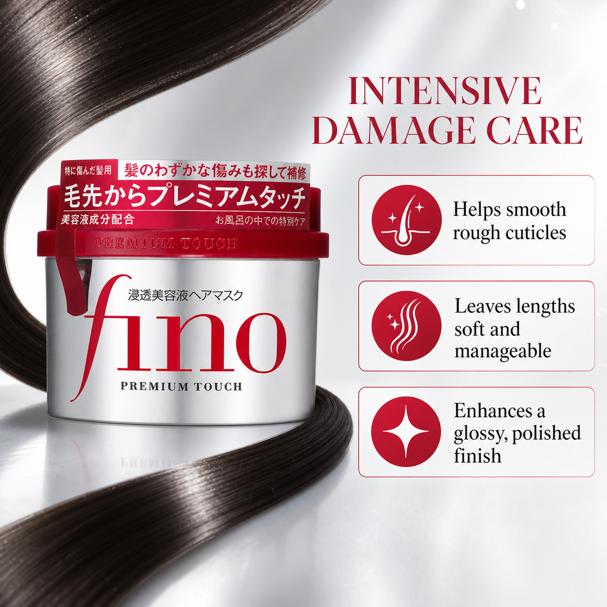 FINO Red Mask 230g – Japan Deep Nourish Treatment for Weak Hair, Soft & Detangle