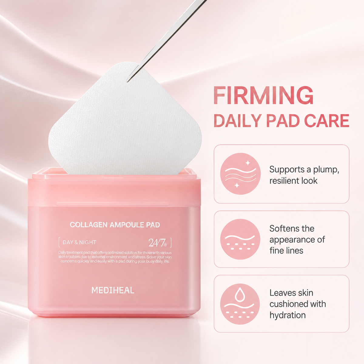 Mediheal Collagen Boost Pad 100pcs, pink firming essence toner sheets