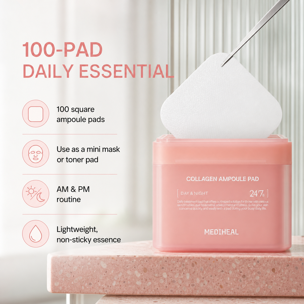 Mediheal Collagen Boost Pad 100pcs, pink firming essence toner sheets