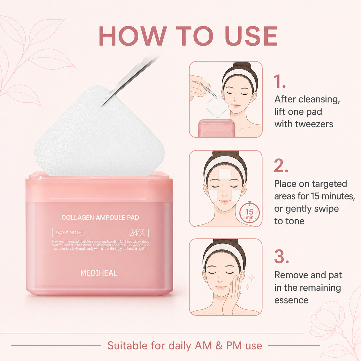 Mediheal Collagen Boost Pad 100pcs, pink firming essence toner sheets