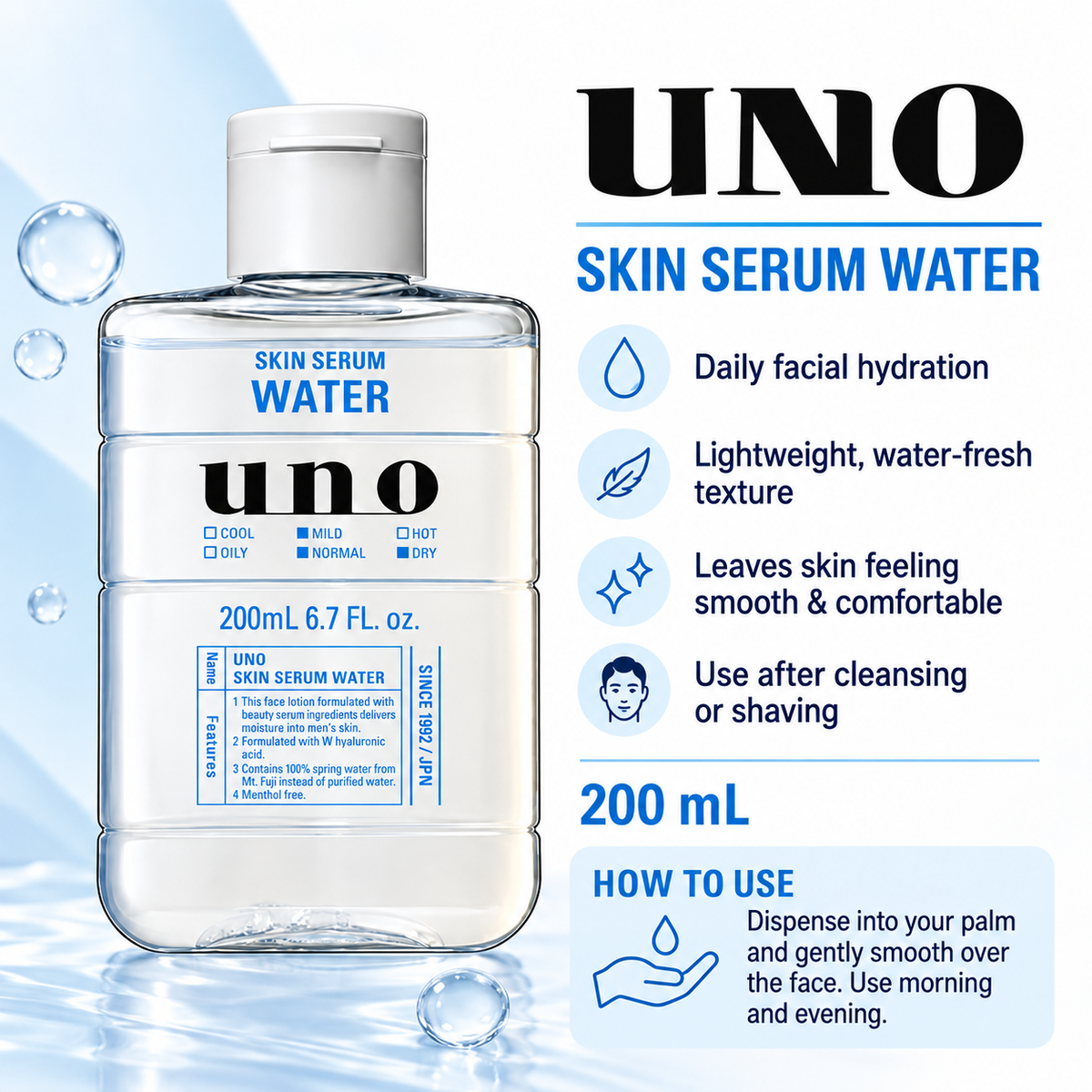 UNO Skin Serum Water Moisturising Toner 200ml