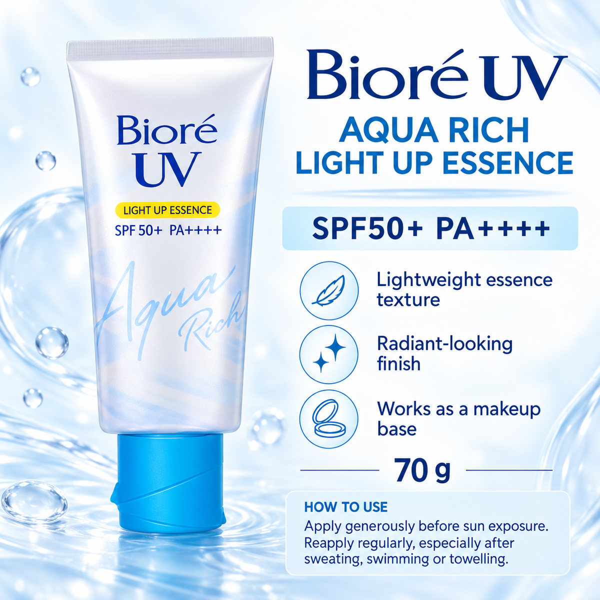 Biore UV Aqua Rich Tone Up Sunscreen & Primer SPF50+ 70g