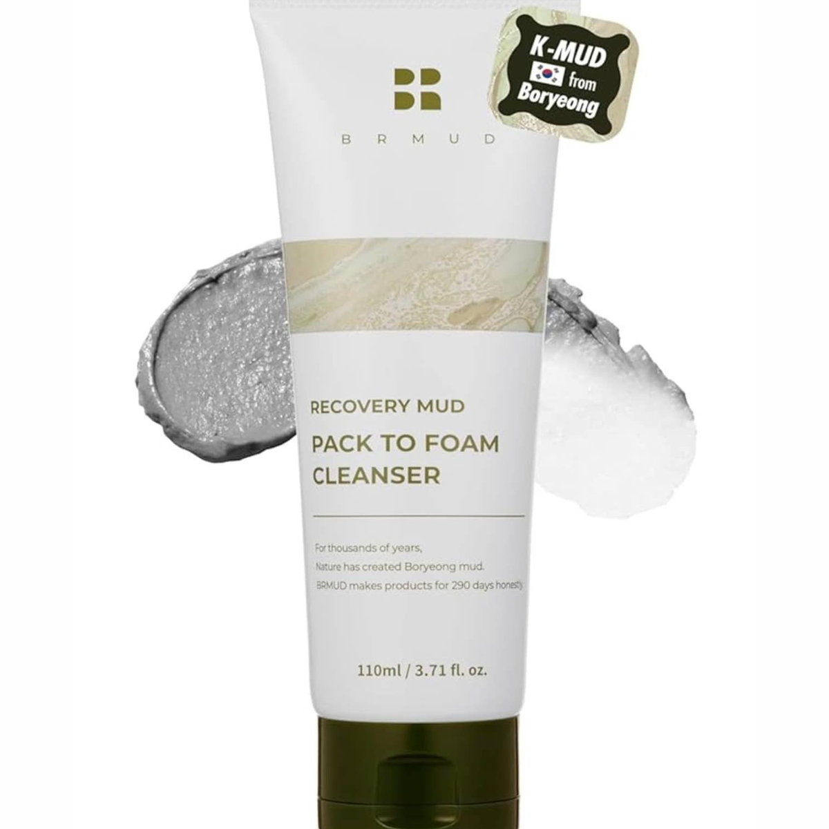 BRMUD Recovery Mud Cleanser 110ml, pack to foam daily face wash for all