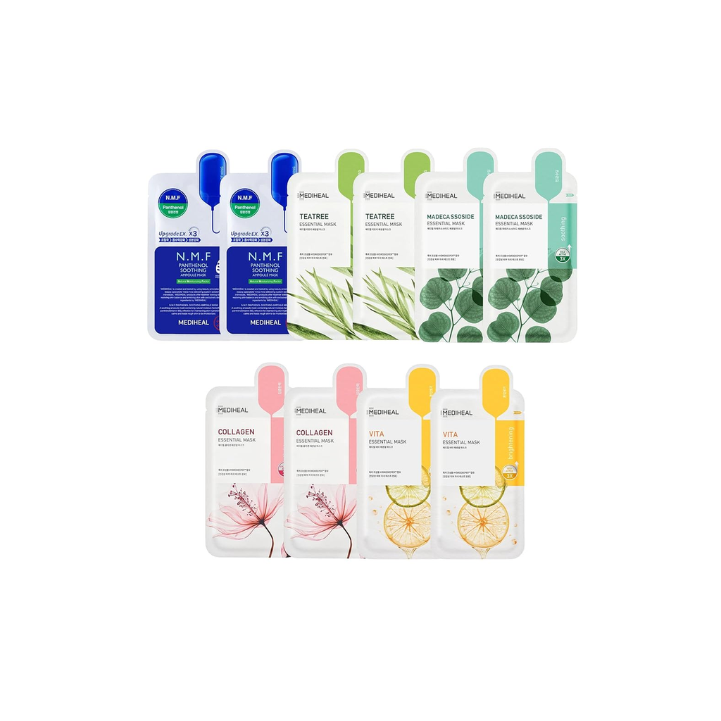 Mediheal 10Pcs Variety Mask Pack – N.M.F, Tea Tree, Collagen Care