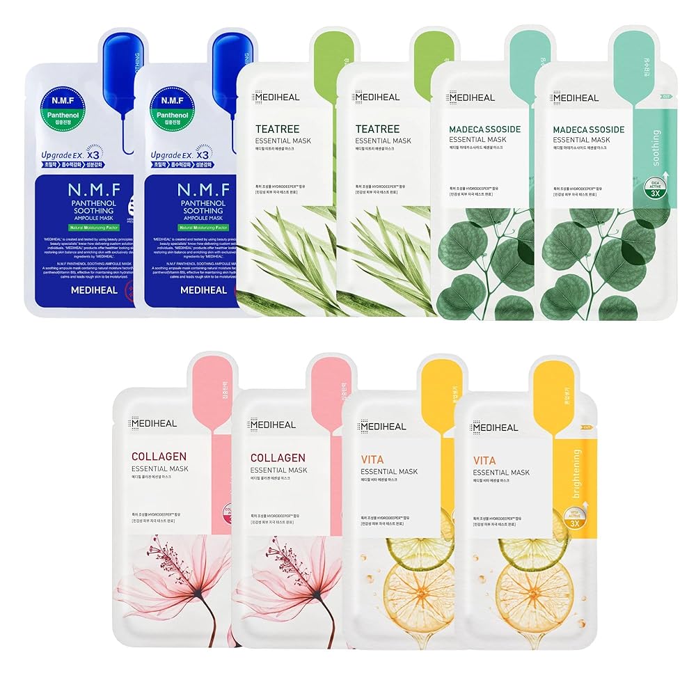 Mediheal 10Pcs Variety Mask Pack – N.M.F, Tea Tree, Collagen Care