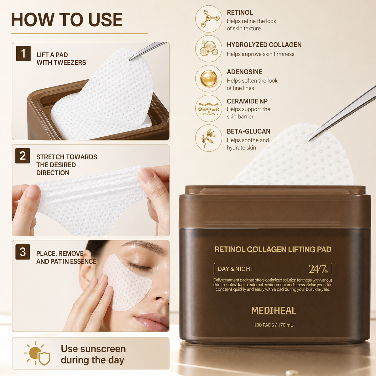 MEDIHEAL Retinol Collagen Lifting Pads — 100 Pads detail image