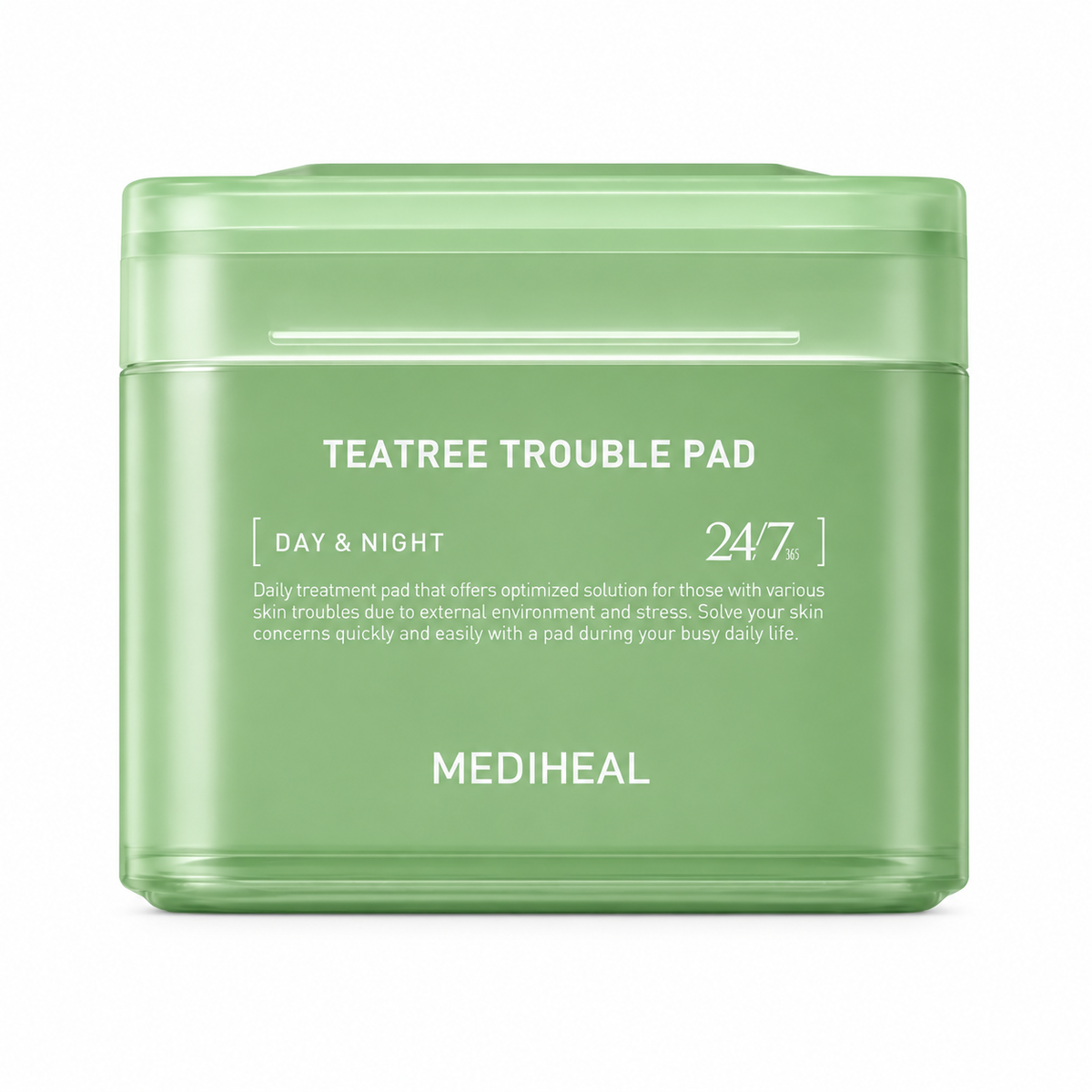 MEDIHEAL Teatree Trouble Pad – 100 Sheets, green soothing toner wipes for acne